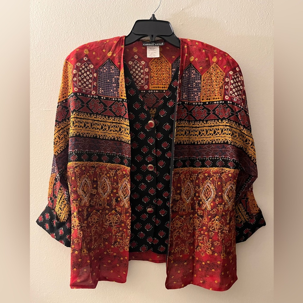 Vintage Carole Little Artsy Boho Long Sleeve with Attached Vest